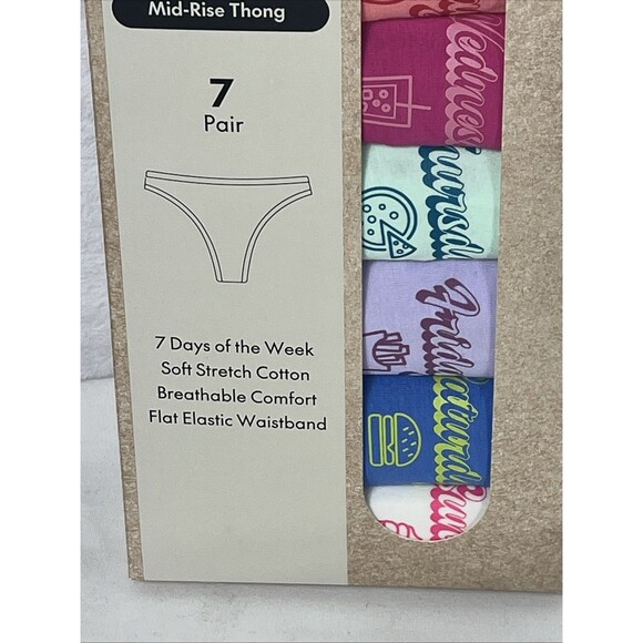 No Boundaries Mid-Rise Thong 7 Pair 7 Days of the Week Cotton Size Small 4-6 NEW - Picture 2 of 5
